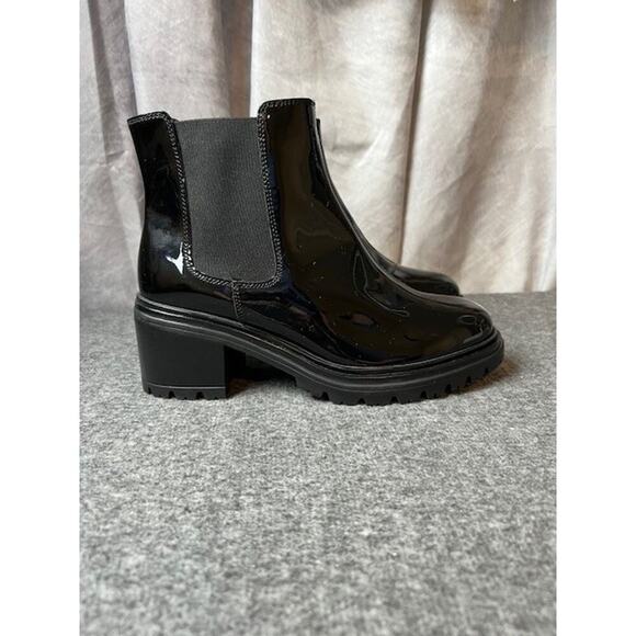 GEOX Glossy Patent Leather Chelsea Boots Block Heel Lug Sole D46QCF Size 36 - Picture 3 of 9
